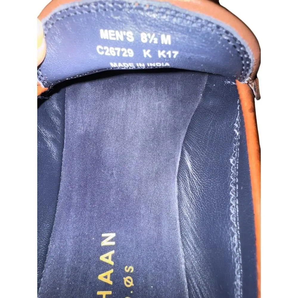 Cole Haan leather woven penny loafers British tan dynamic energy foam comfort
